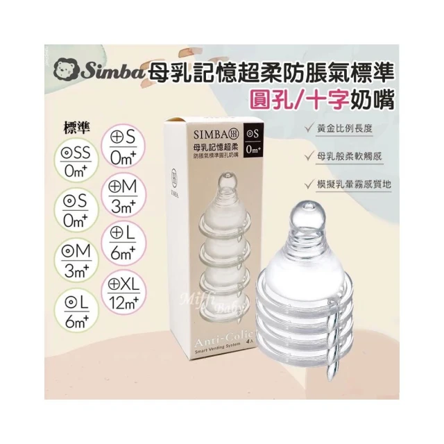 【Simba 小獅王辛巴】全新包裝 小獅王Simba 母乳記憶超柔防脹氣奶嘴(標準口徑) 十字/圓形 -MiffyBaby