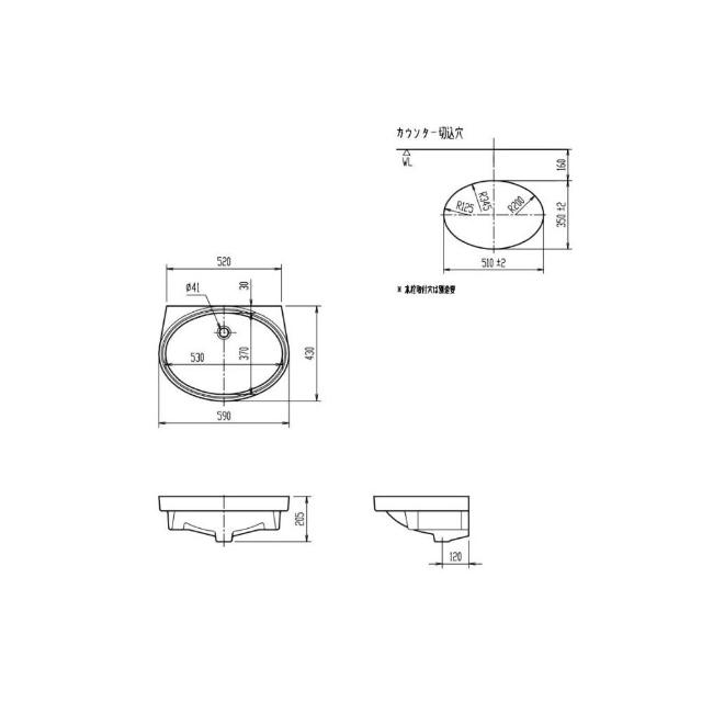 日本INAX 伊奈下嵌型面盆2297 YL-2297/BW1 YL-2250/BW1 YL-2295/BW1
