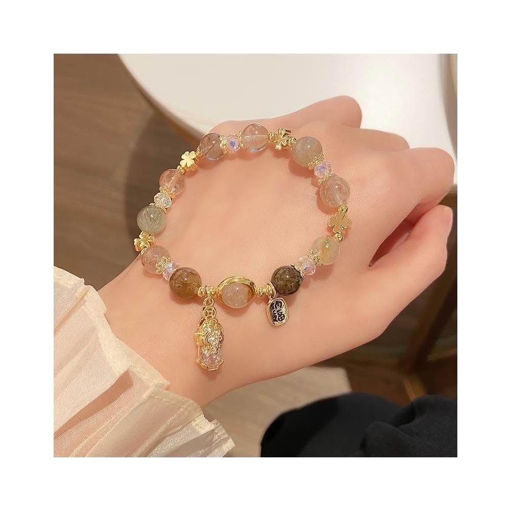 開運堂】財源滾滾新款招財納福黃水晶貔貅手鍊天然水晶手鍊髮晶