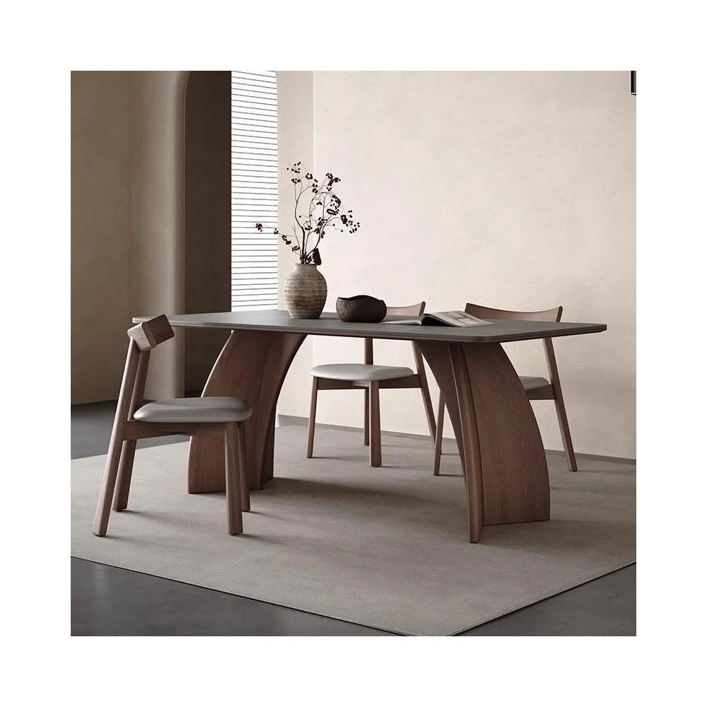 實木岩板餐桌丨簡約胡桃色飯桌丨長方形12MM岩板餐桌丨加固白蠟木餐桌腳