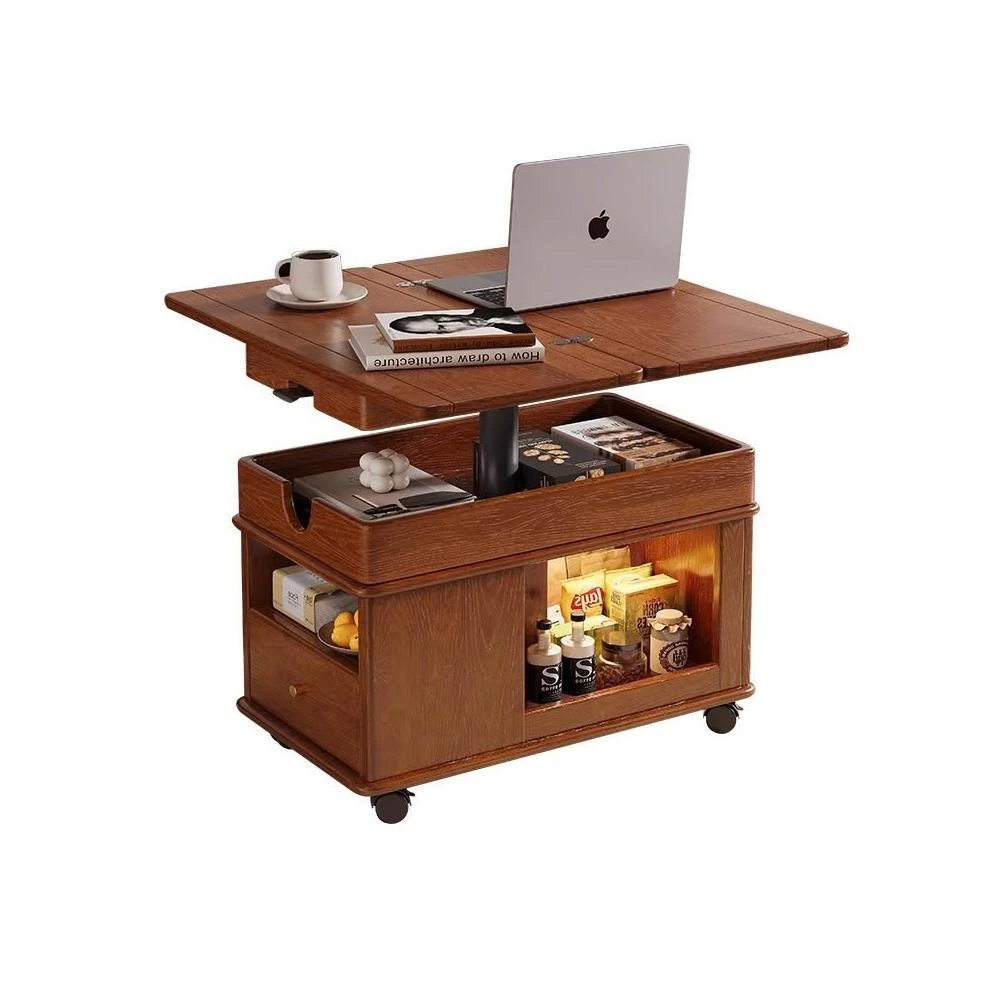 可升降茶几折疊移動推車實木茶臺茶桌小戶型客廳沙發邊櫃餐桌兩用