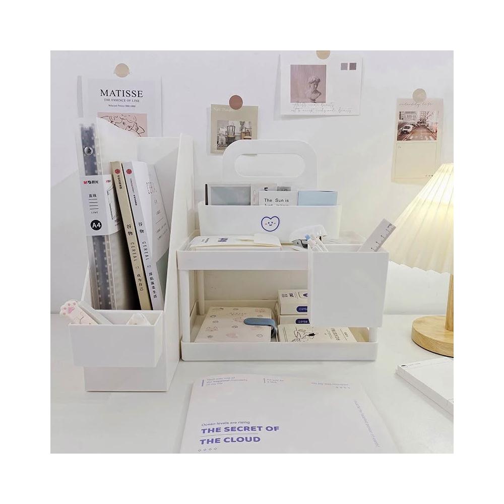 ins無印風 桌面置物架 兩層收納架 無印置物架 桌上收納 掛式雙格收納盒 掛式深筆筒 無印書架 桌面書架