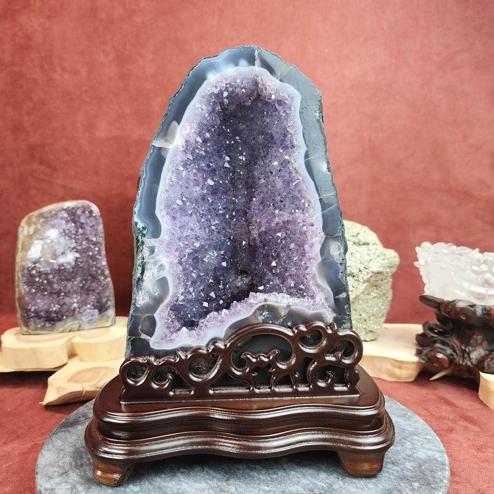 藍夜水晶】藍瑪瑙漸層星空雙胞胎紫晶洞P9