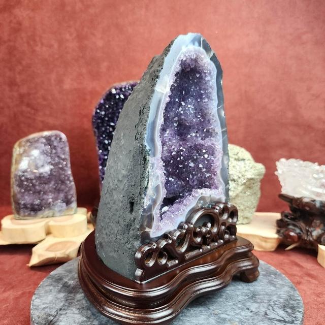 藍夜水晶】藍瑪瑙漸層星空雙胞胎紫晶洞P9