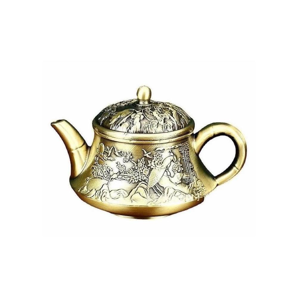 黃銅壽星老茶壺八仙小茶壺辦公室茶藝純銅喜鵲小茶壺擺件工藝品