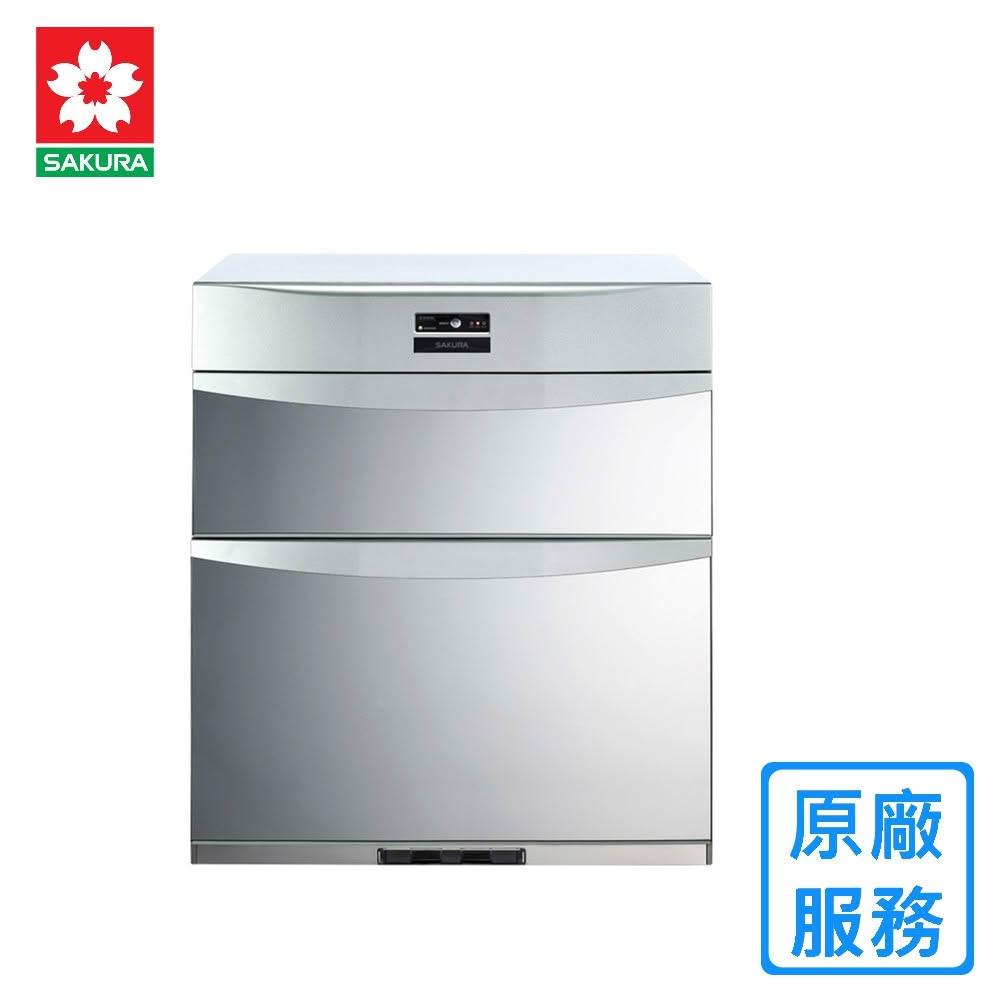 SAKURA櫻花牌 Q-7592 烘碗機，臺灣製造，適合10-11人家庭使用。落地式設計，需嵌入式安裝，高68-70CM，110V電壓，具備高效烘乾功能。BSMI認證R51085，享1年保固。完美解決餐具清潔與乾燥需求，提升生活便利。