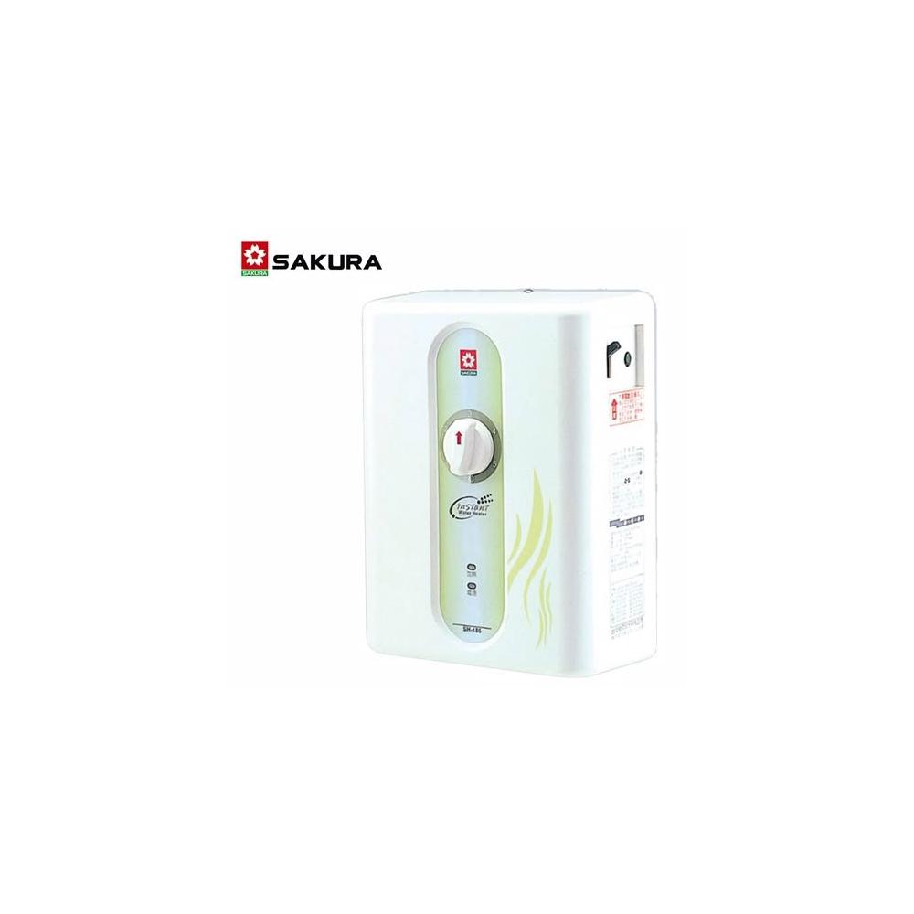 SAKURA 櫻花牌 H-186 電熱水器，採用電能式排氣與數位恆溫控溫功能，提供穩定熱水供應。電子式自動點火設計，操作便捷安全。適用於家用，電壓 220V，保固 1 年。產地其他國家，高效能熱水器，滿足日常洗澡與廚房需求，選購櫻花牌熱水器首選！