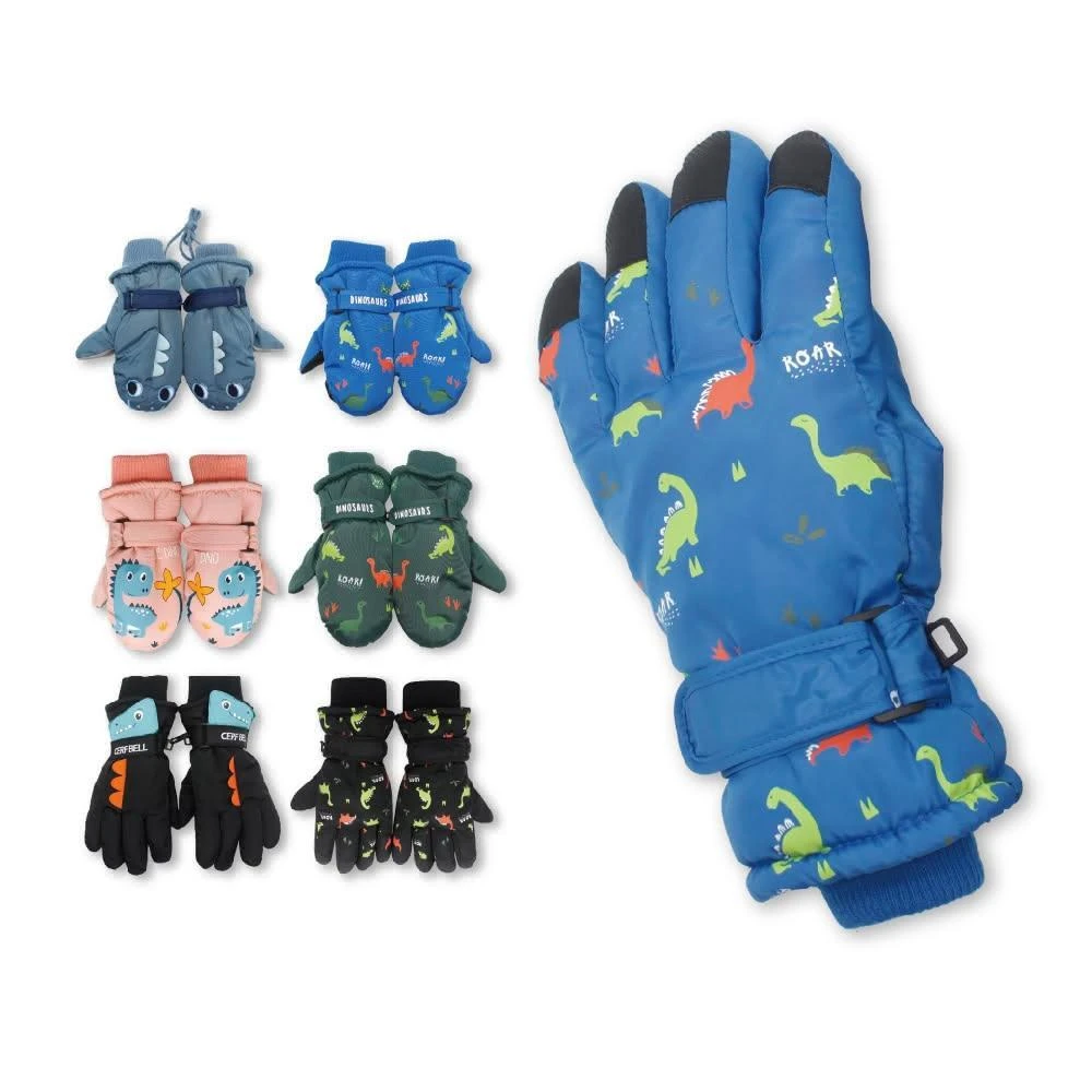 【瑟夫貝爾】【體溫魔術師】恐龍系列兒童防潑水滑雪手套 6-12歲五指包指保暖手套 防風束口玩雪必備