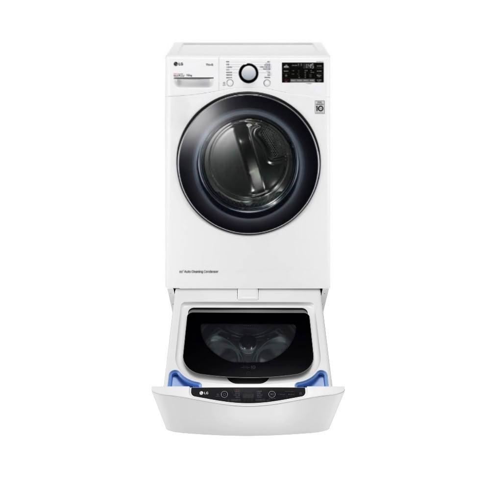 【LG 樂金】10公斤免冰瓷白曬衣機乾衣機+下層2公斤溫水洗衣機WR-100VW-WT-SD201AHW
