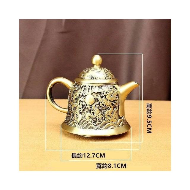 高檔黃銅茶壺龍頭壺創意酒杯辦公案頭擺件純銅復古中式茶具雙龍戲珠茶具