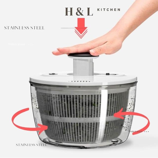 【H&L 匠心優廚】一鍵按壓蔬菜脫水器 蔬菜脫水器 蔬果脫水器 3L大容量 10秒脫水 洗菜籃 瀝水籃 洗菜瀝水盆 蔬果脫水 沙拉盆