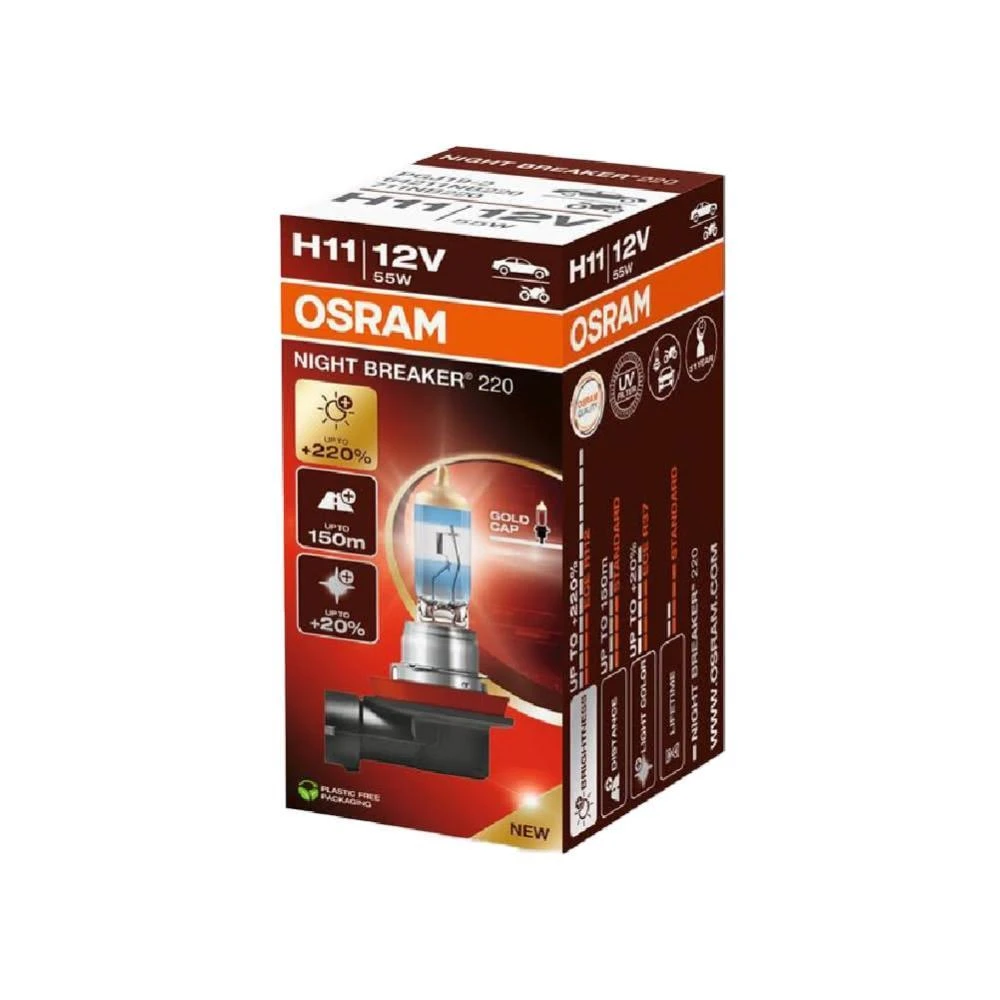 【Osram 歐司朗】H11 Night Breaker 220 +220%(大燈 遠燈 鹵素燈泡)