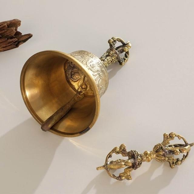 尼泊爾手工五股金剛杵法器黃銅金剛鈴西藏密宗手搖法鈴白銅鈴鐺杵