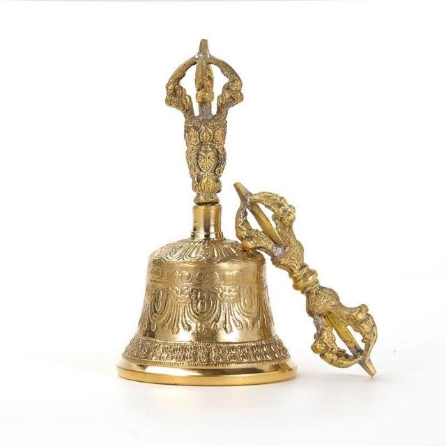 尼泊爾手工五股金剛杵法器黃銅金剛鈴西藏密宗手搖法鈴白銅鈴鐺杵
