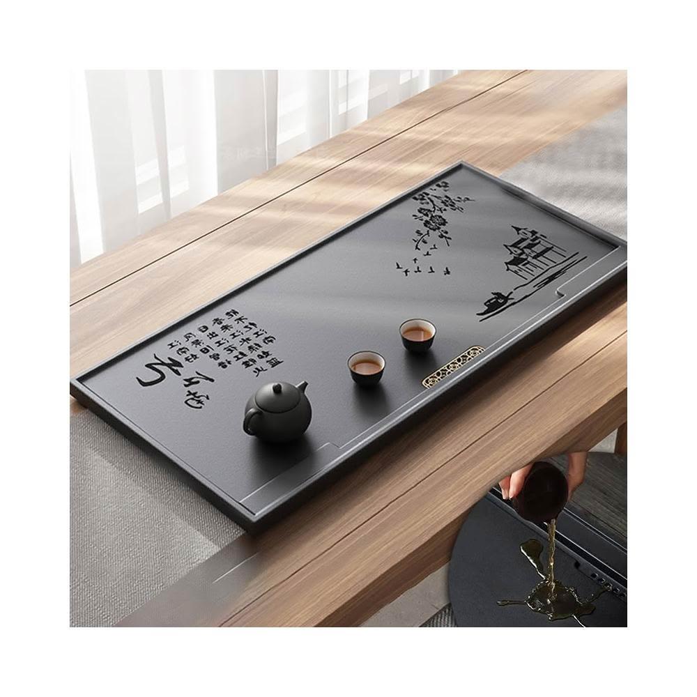 烏金石茶盤客廳辦公室茶盤天然石頭功夫茶台茶海茶盤下排水茶具