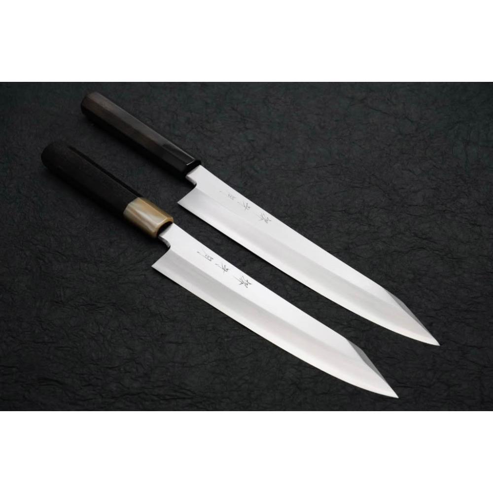 堺牙月X 山塚尚剛鍛冶銀三鋼反曲勘所牛刀(單刃) 黑檀柄21cm/24cm/27cm