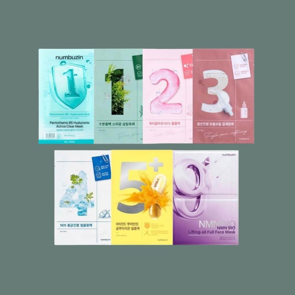 numbuzin】潤碧之茵全系列數字面膜一盒4片｜細緻服貼保濕膠原蛋白補水舒緩提亮彈力緊緻
