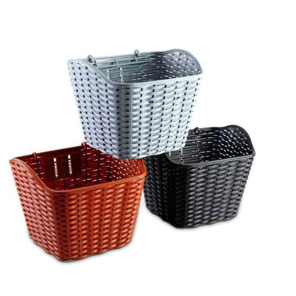 【X-FREE】DG 復古仿竹藤籃子 帶蓋塑膠自行車籃子 加蓋車前籃 單車菜籃 單車前籃子 籐編寵物籃 腳踏車菜籃 腳踏車前籃子 鐵菜籃