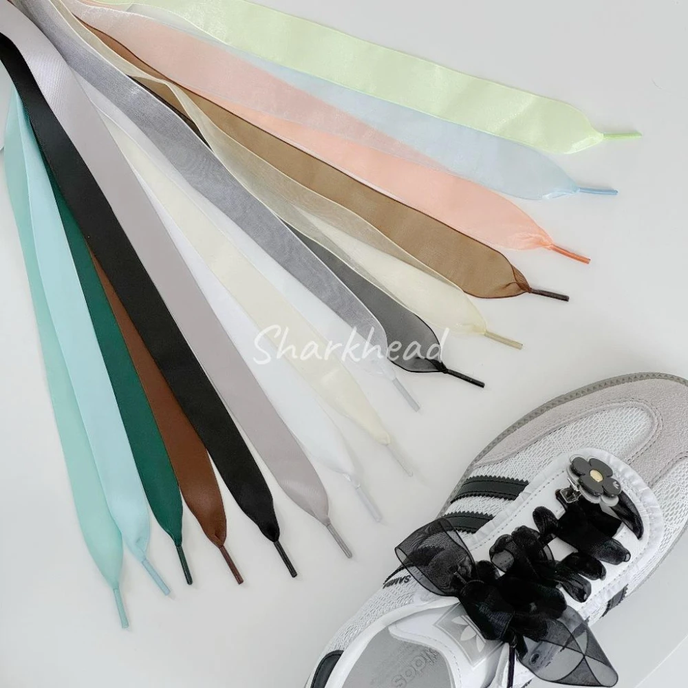 現貨 鞋帶 高級感 緞帶鞋帶 緞帶 絲綢 黑 白 米白 透紗 紗紗鞋帶 蕾絲鞋帶 扁鞋帶 雪紡