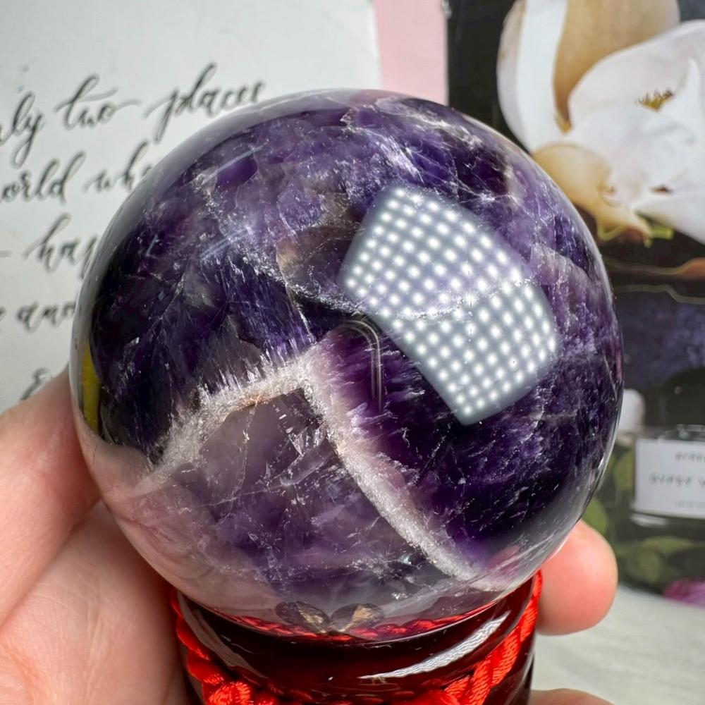 千奇國際精品】天然水晶虎牙紫水晶球9號396公克直徑6.5公分🔮頂級虎牙