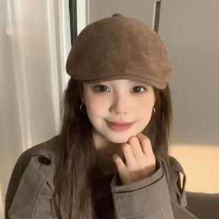 比比優 韓國麂皮絨純色前進帽女春夏百搭英倫風畫家帽秋季報童帽顯臉小潮