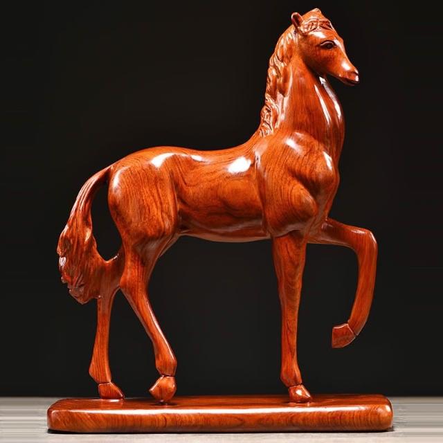 紅花梨實木雕刻馬擺件生肖馬家居客廳玄關中式擺設開業送禮工藝品