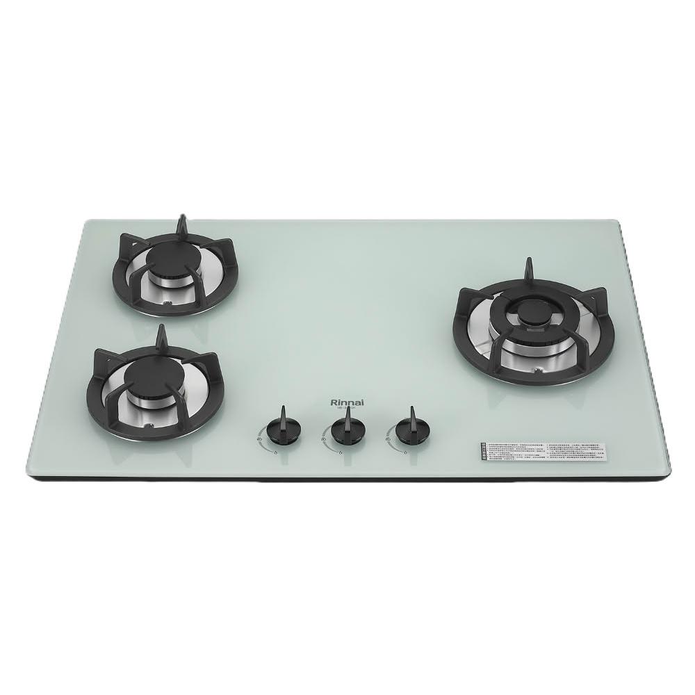 【林內】RB-302GH(W) 檯面式防漏玻璃三口爐 (含基本安裝)|防漏系列|檯面爐|白玻|左大、右大|鑄鐵爐架|瓦斯爐|