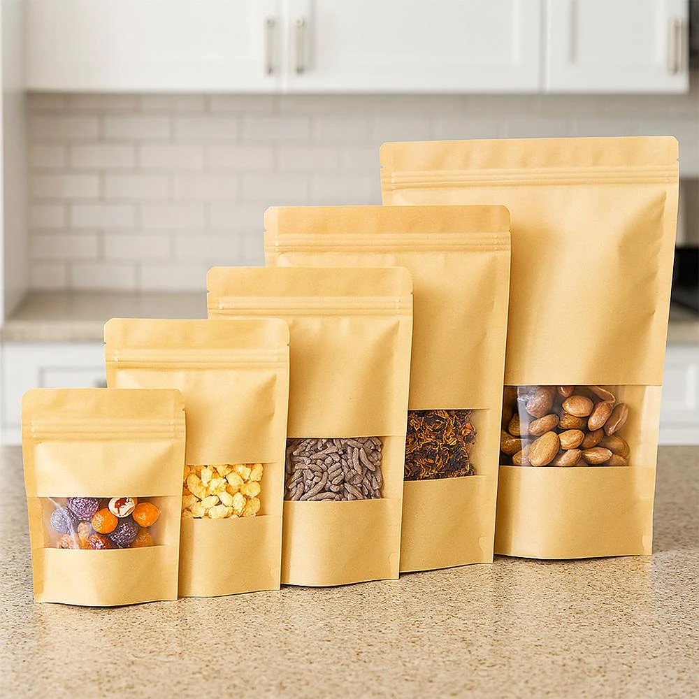 100入 牛皮紙袋 開窗封口袋 自封袋 密封袋 茶葉袋 夾鏈袋 站立袋 包裝袋 牛軋糖袋