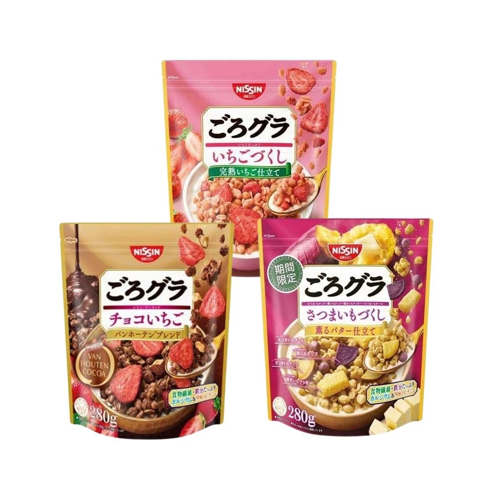 【NISSIN 日清】日本 日清 NISSIN 早餐穀物麥片 (日清穀片 早餐片 日清麥片 草莓 可可 番薯 穀片 水果 麥片)