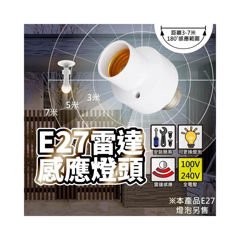 雷達感應燈頭 E27｜高敏感人體感應｜智能燈座／感應燈／LED燈泡適用｜小夜燈．夜燈