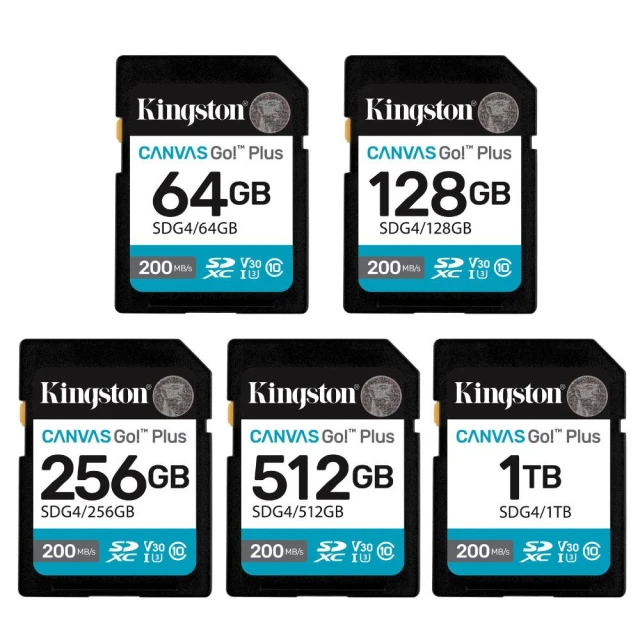 【Kingston 金士頓】Canvas Go! Plus SD 記憶卡 SDG4 SDXC 200MB/s UHS-I U3 V30 4K 相機卡
