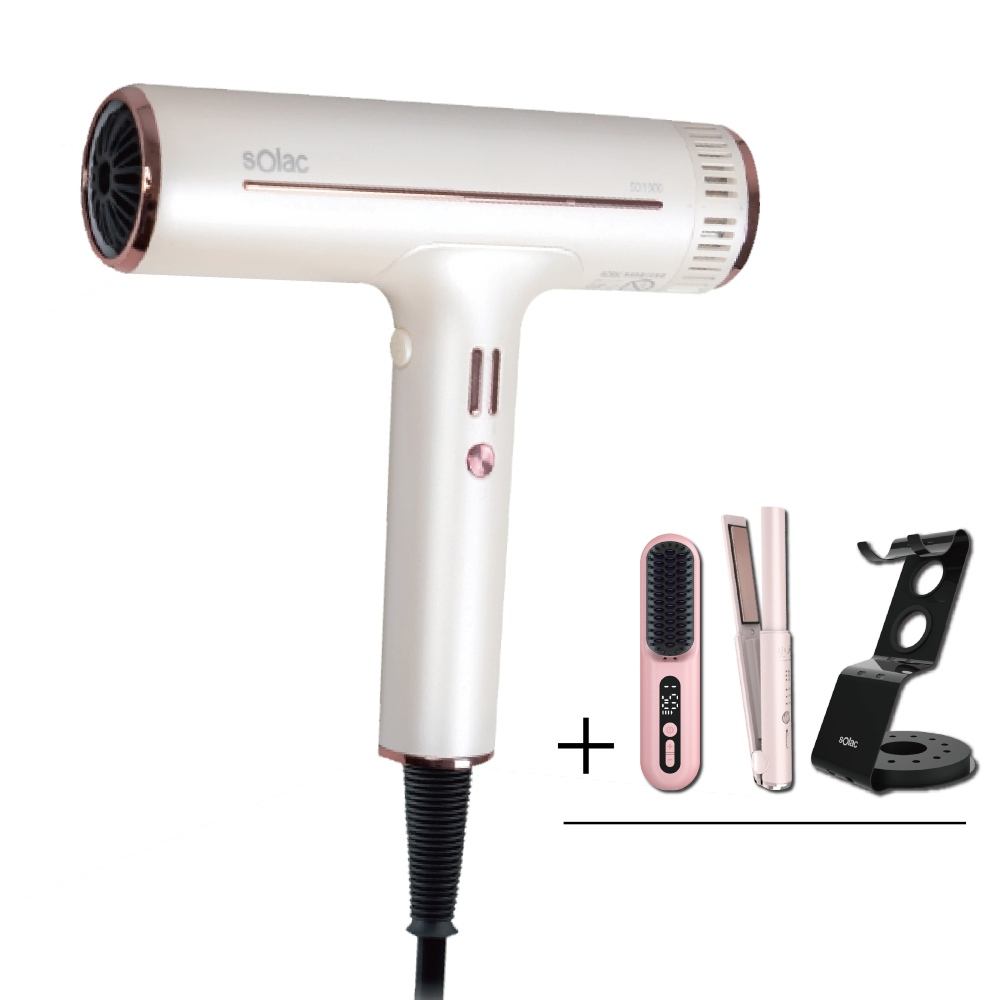【SOLAC】搭贈組｜專業負離子吹風機 SD-1000 (頂級沙龍 速乾護髮 極輕美型 大風量 附烘罩造型組_Kimi極美職人推薦)