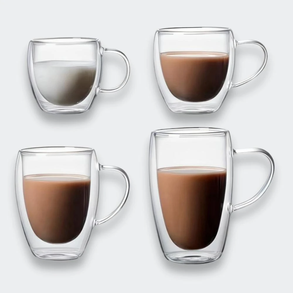 【YUANREN 原人購物】雙層玻璃杯 馬克杯 耐熱玻璃 150ML~450ML 玻璃杯 水杯 咖啡杯 玻璃咖啡杯 耐熱玻璃杯 透明玻璃杯 杯子