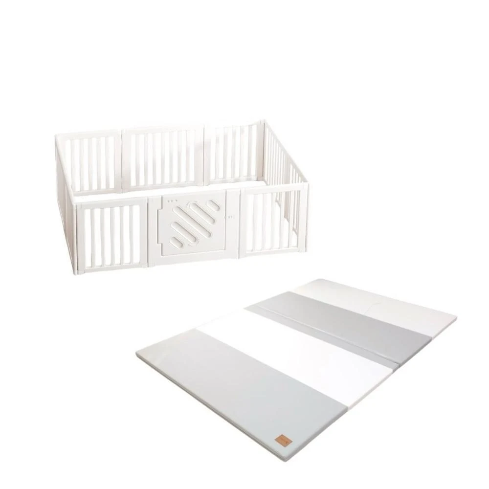 【Mykidz】兒童安全圍欄高68公分+🇹🇼台灣製地墊 (極簡圍欄/學步圍欄 /收納架模式)