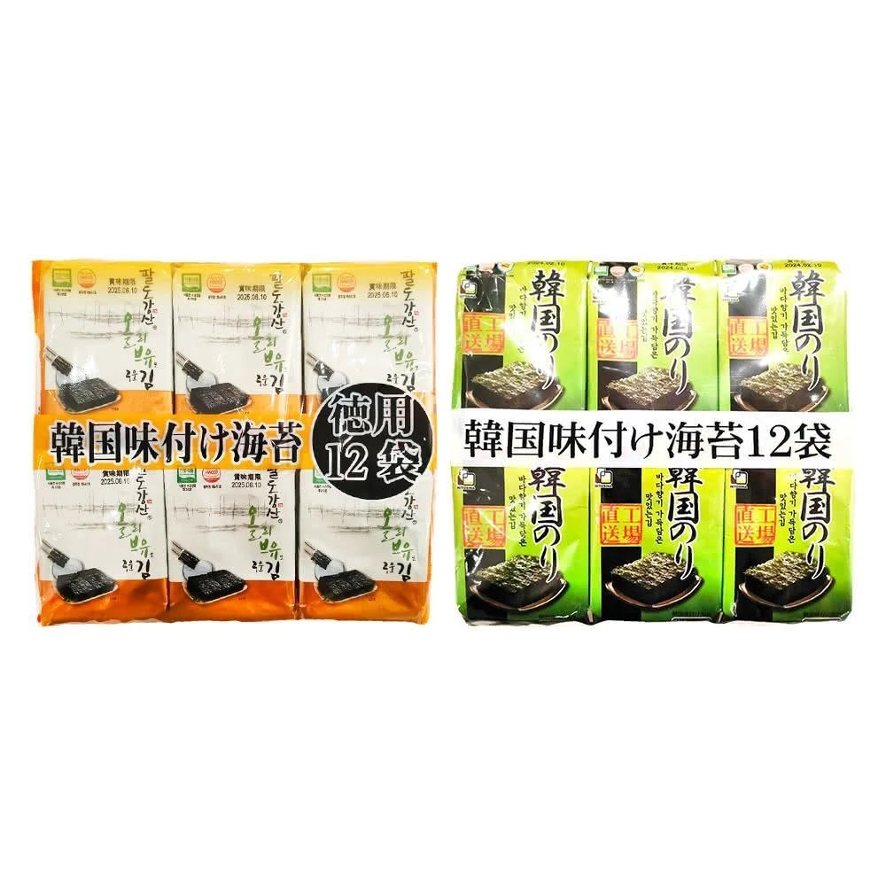 【orionjako】韓國味付 原味海苔片 / 麻油海苔片 12入袋 獨立包裝 