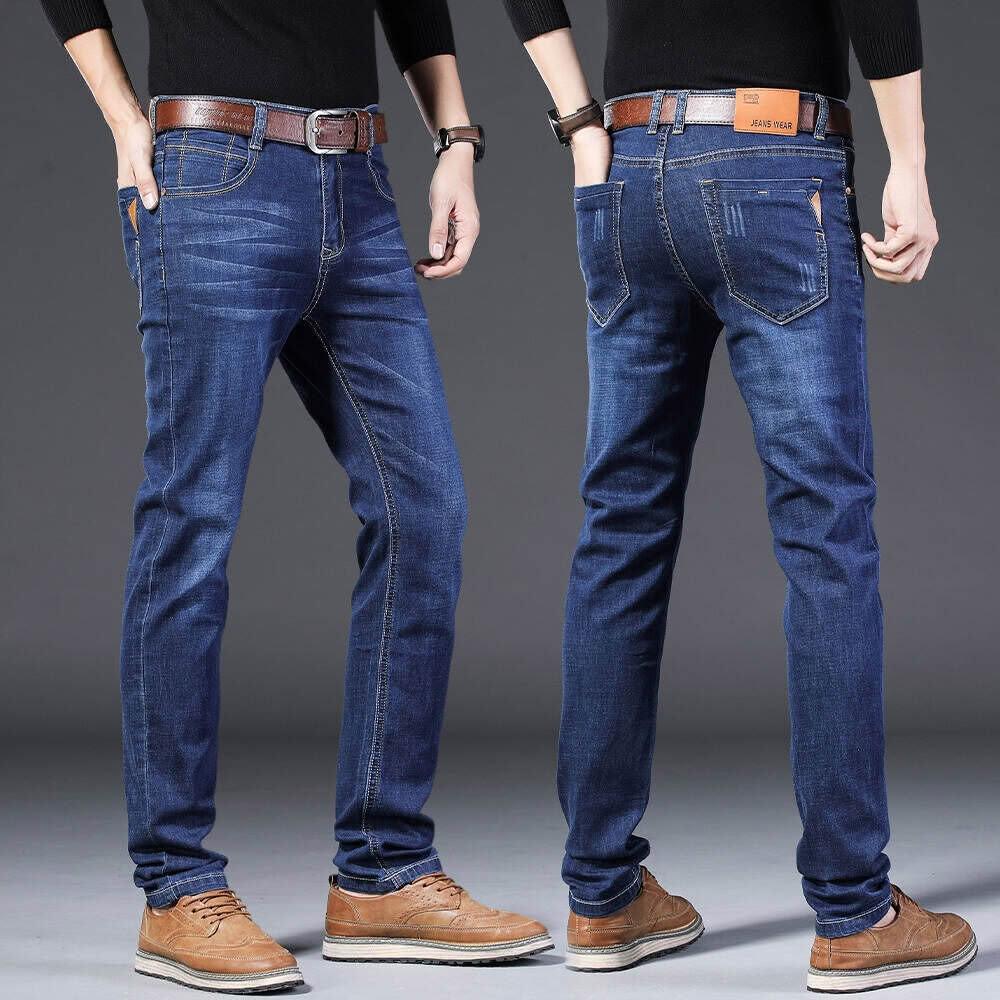 直筒牛仔褲男款休閒運動長褲防風保暖褲大尺碼彈性寬褲發熱工作褲彈力緊身商務低腰長褲男生黑色藍色鬼洗牛仔長褲男士緊身登山褲子