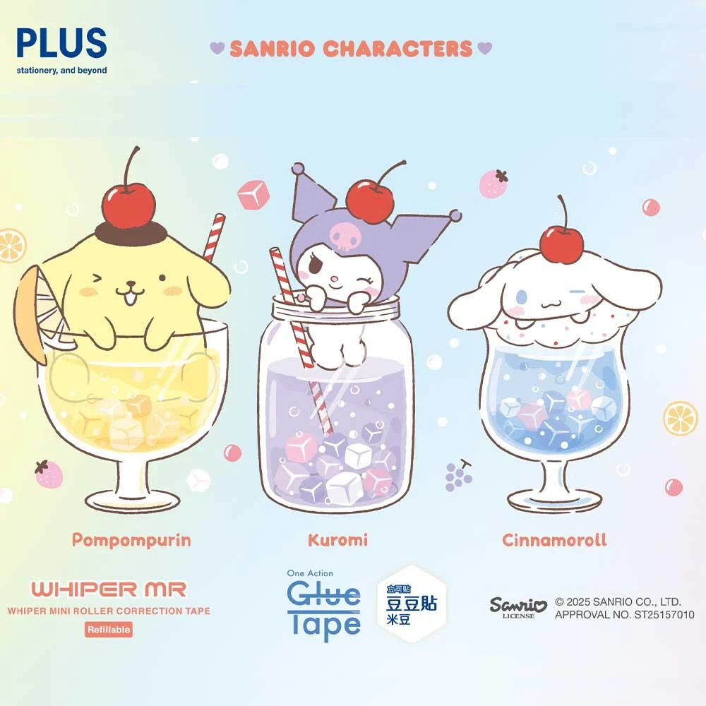 【PLUS 普樂士】限量販售  三麗鷗聯名 MR智慧型滾輪修正帶｜豆豆貼   酷洛米｜布丁狗｜大耳狗