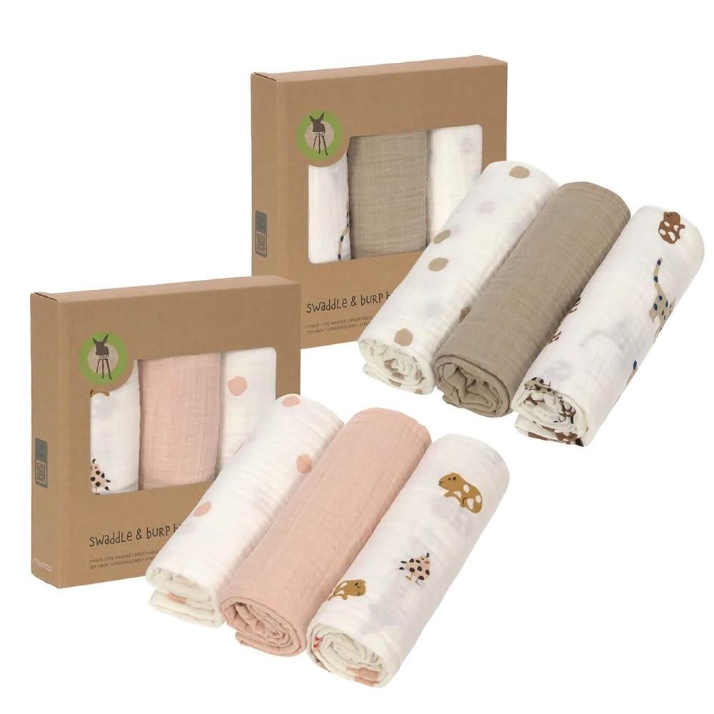 【Lassig】有機棉包巾3入-森系小夥伴/莓果小夥伴(嬰兒包巾/推車巾/遮陽巾/哺乳巾；寶寶共和國)