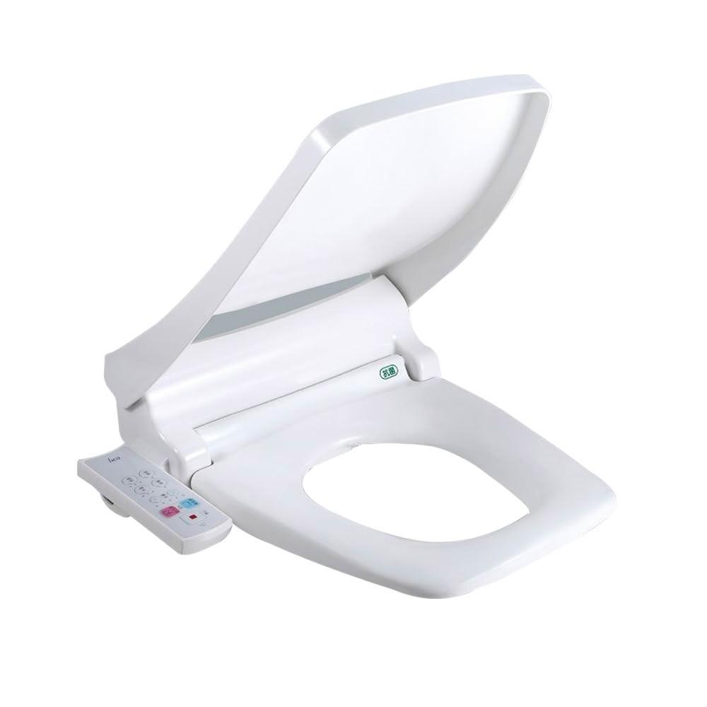 AF830 免治沖洗馬桶座，採用 AW白色設計，適用所有方形馬桶，內建儲熱式功能，提供舒適使用體驗。無需安裝，電壓為 110V，節省空間且易於安裝。