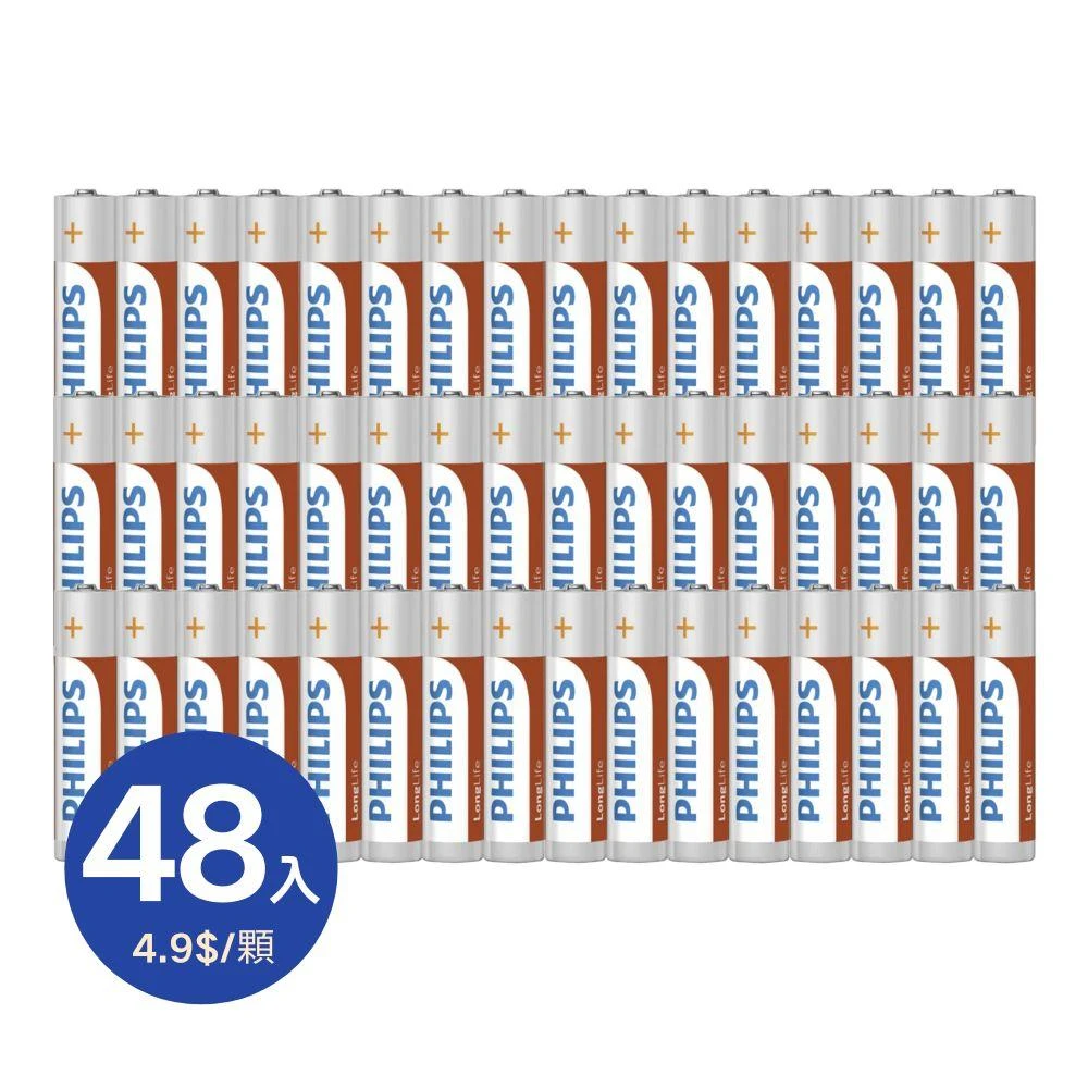 【Philips 飛利浦】48入盒裝 3號/4號碳鋅電池 (4入*12封) AA電池 AAA電池