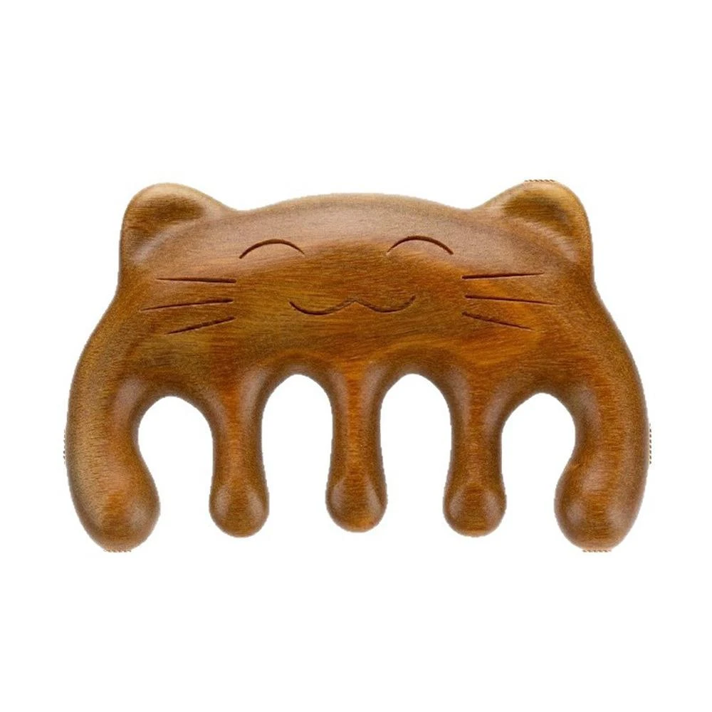 【D+ 滴家】貓頭檀木按摩梳 貓咪笑臉按摩梳 天然檀木梳 按摩刮板 貓咪按摩梳 檀木經絡梳 按摩器 頭皮按摩 原木梳