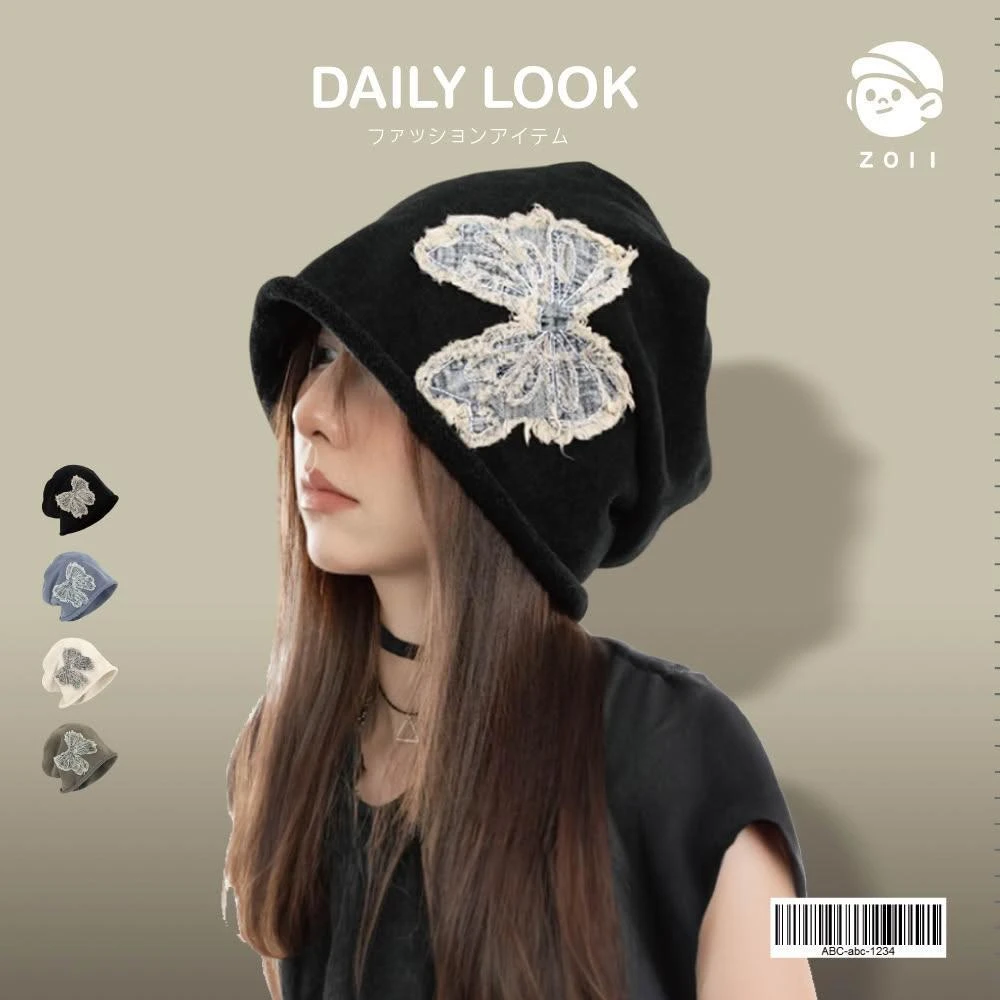【ZOII 佐壹】刺繡蝴蝶結冷帽 大頭圍 冷帽 帽子 月子帽 堆堆帽 包頭帽 穿搭 配件 冷帽 薄款帽子 #140002