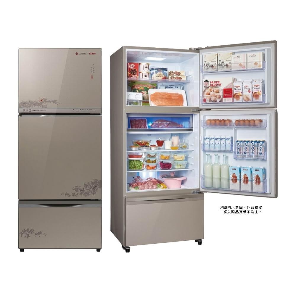 【SAMPO 聲寶】 ( SR-C61GDV/NPM2 ) 605公升【故宮聯名款-蝦藻圖】變頻三門冰箱 -琉璃金