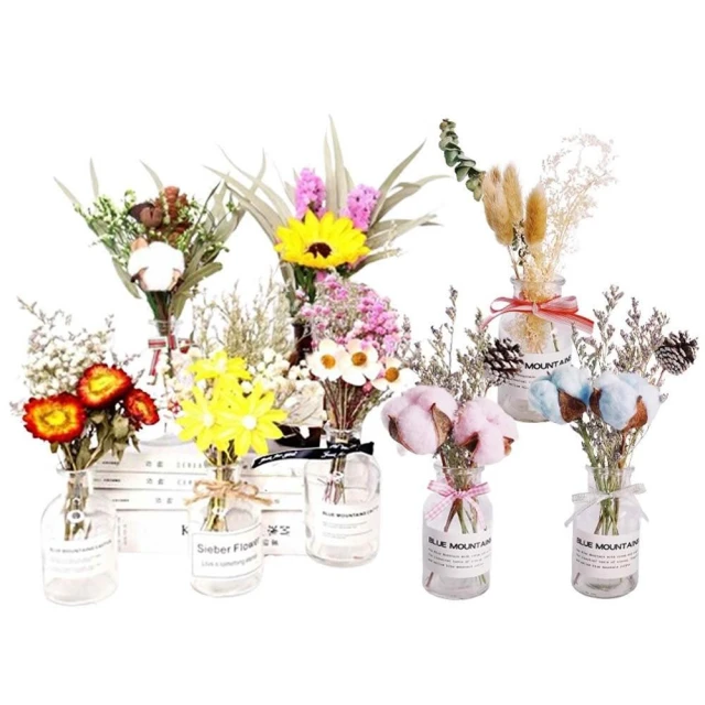 乾燥花卉玻璃瓶 (玻璃花瓶 乾燥花 兔尾草 乾花 棉花 桌面玻璃瓶 裝飾花瓶 拍照花束 擺拍 拍攝道具)