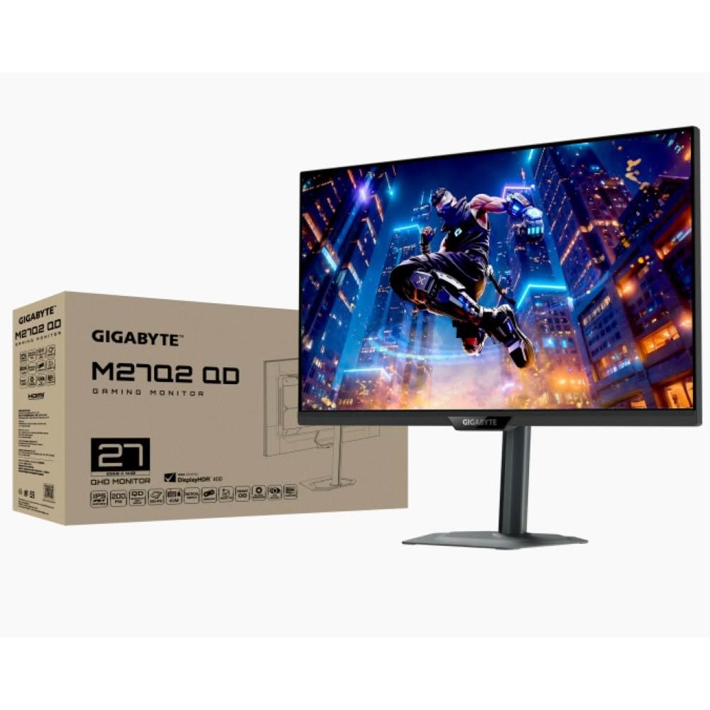 GIGABYTE技嘉 M27Q2 是一款專為電競玩家設計的27吋IPS螢幕，具備2560 x 1440(QHD)高解析度、1ms超快速反應時間與200Hz高更新頻率，提供流暢的遊戲畫面與精準色彩表現。支援G-Sync技術，有效消除畫面撕裂與卡頓，提升遊戲體驗。螢幕具備1000:1對比度、350 cd/m2亮度與178°水平與垂直可視角度，確保廣角視野與清晰畫質。提供HDMI、DisplayPort(DP)、Type-C與USB多種訊號輸入介面，方便連線多種裝置。重量僅5.91 kg，外觀尺寸為192 x 612 x 515 mm，並支援VESA壁掛安裝。無觸控功能、無內建喇叭，適合追求高畫質與高頻率的電競玩家。產品提供三年保固，是電競Gamer必買的高規格螢幕。