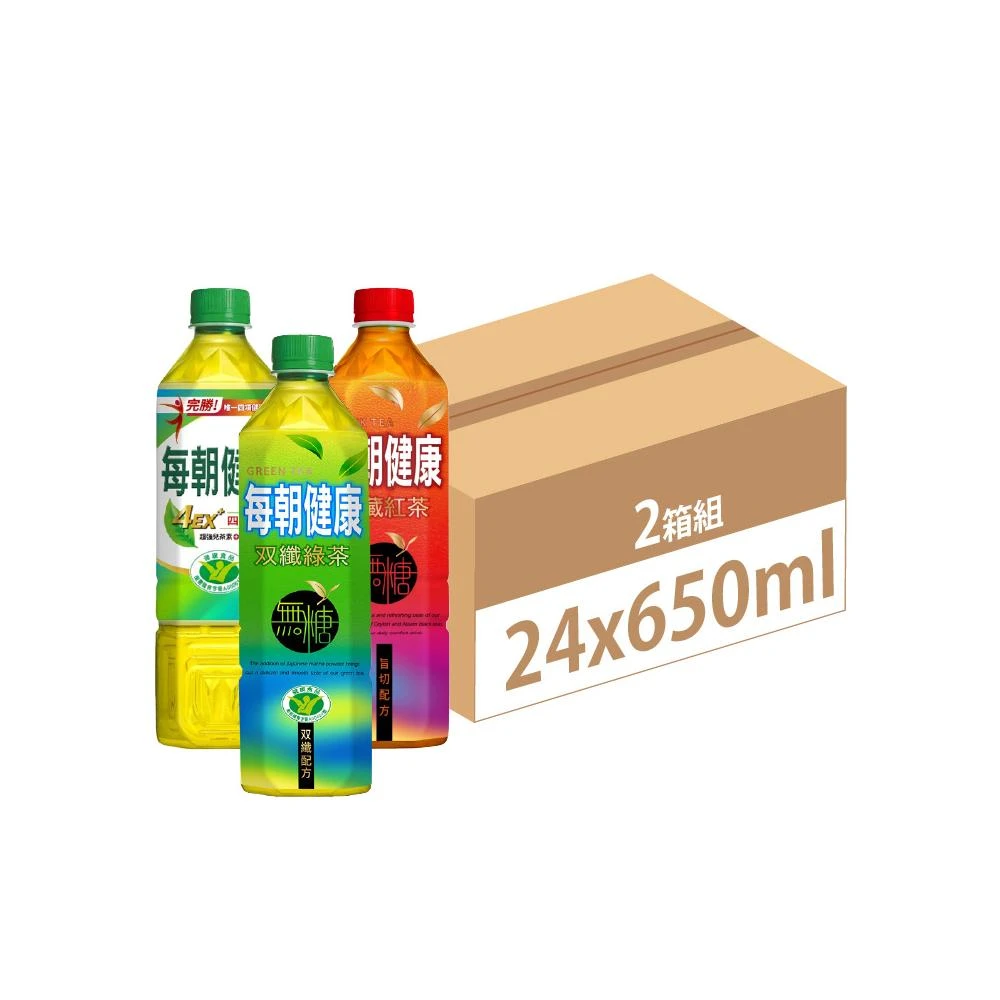 【每朝健康】健康綠茶/雙纖綠茶/無糖紅茶 650mlx24瓶/箱 任選2箱組