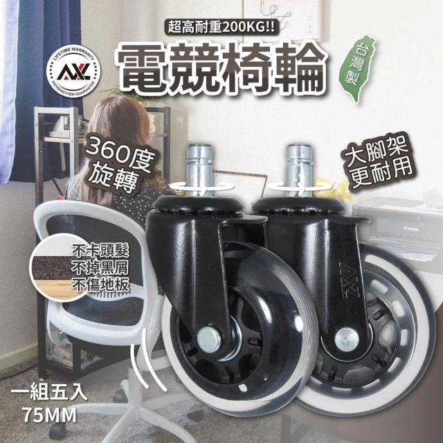 【AXL Global】3吋辦公椅輪子 電腦椅輪子更換 PU輪 靜音溜冰輪 電競椅替換輪 不刮木地板 大黑透椅子輪子更換 (台灣製)