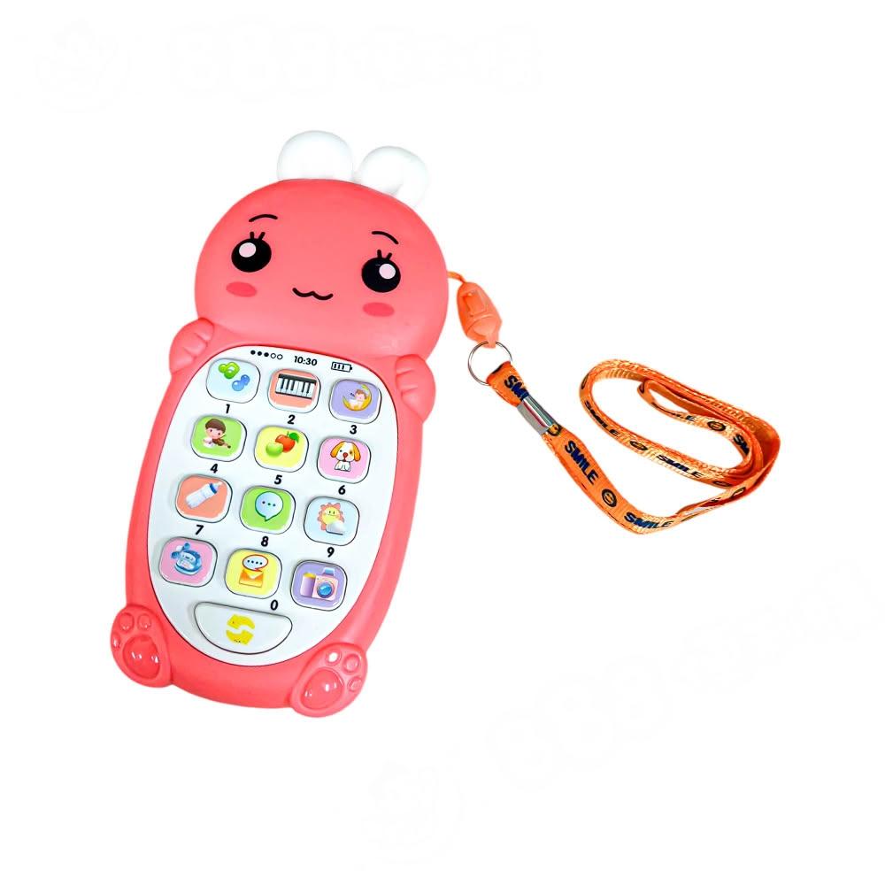 【888便利購】趣萌造型幼兒聲光益智手機（多功能早教雙語切換/軟耳朵/附電池吊繩）（6610）