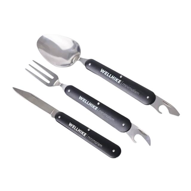 Tactical folding knife, fork and spoon three-piece set