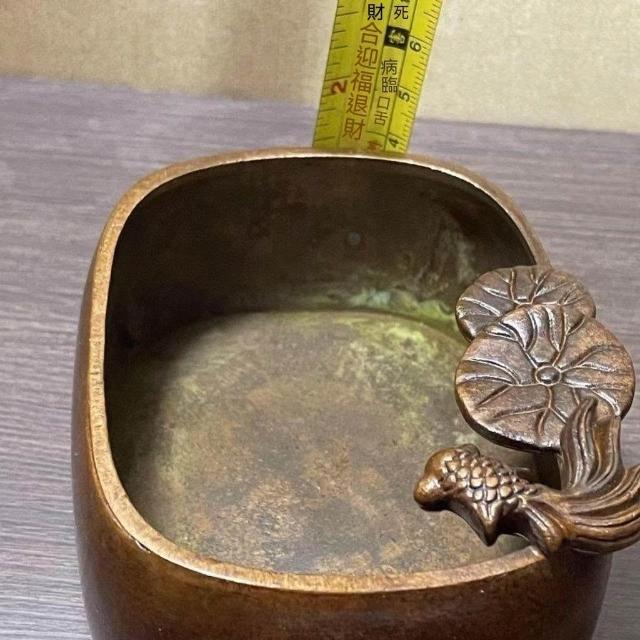 中式古玩荷葉金魚筆洗連年有餘文房合金工藝品擺件
